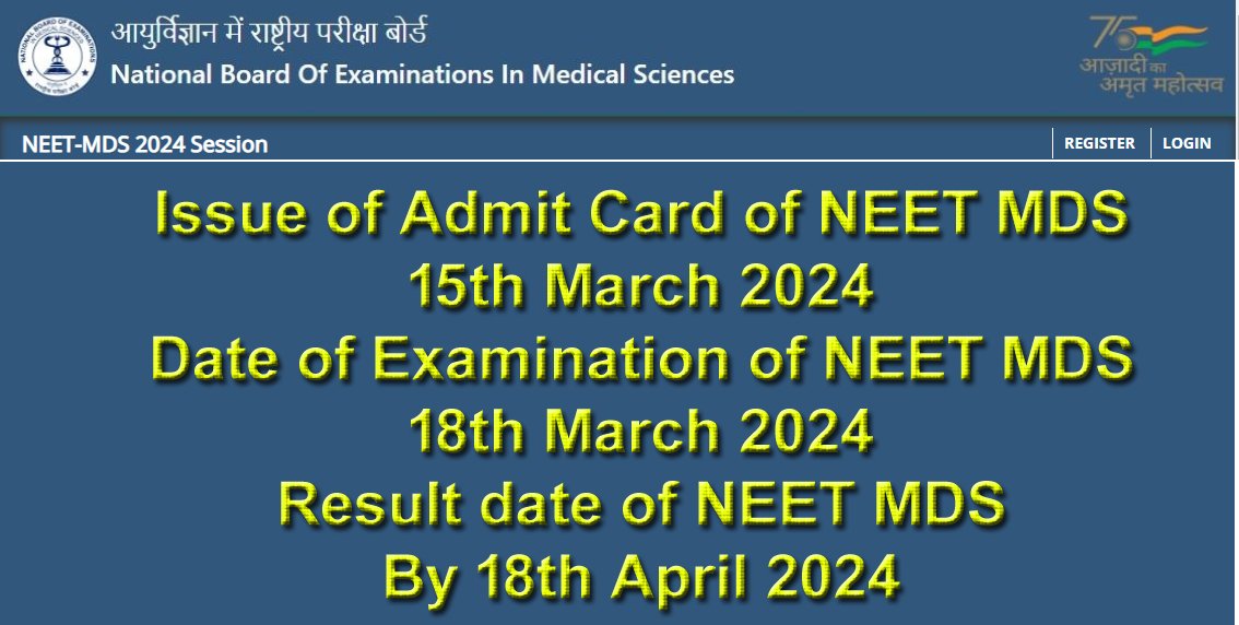 NEET MDS 2024 Admit card, exam & result date